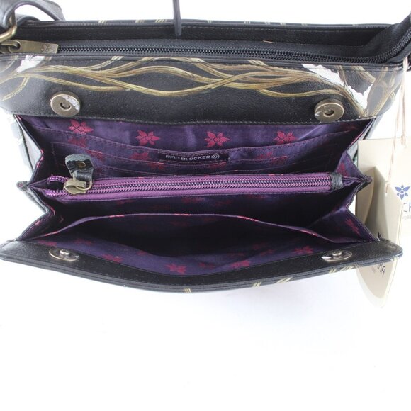 Anuschka Purse 11 x 9x3 Multi Color Red Bug Holiday Painted Leather Purse - Picture 7 of 12